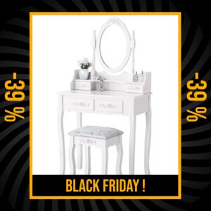 BLACK FRIDAY Masă de toaletă de calitate cu oglindă rotativă și scaun