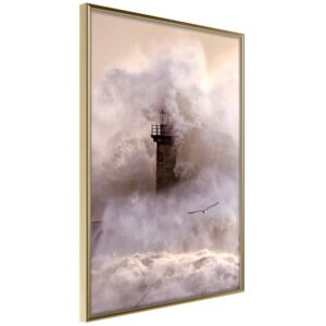 Bimago Tablou înrămat - Lighthouse During a Storm Cadru auriu 40x60 cm