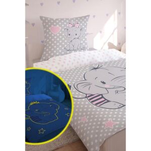 Lenjerie de pat Elefant pentru copii, straluceste in intuneric gri 140x200 cm