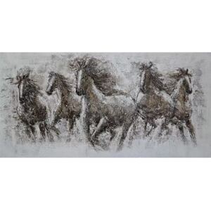 Tablou pictat manual 5 Horses 80 x 160 cm