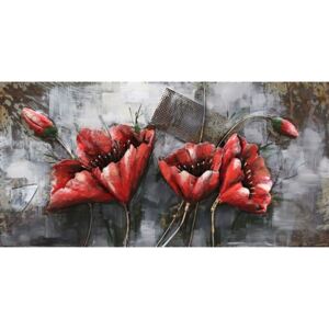 Tablou metal 3D Red flowers 120x60 cm