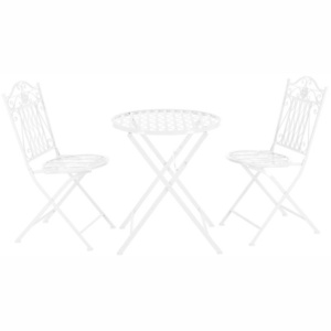 ,Set bistro - masa rotunda cu 2 scaune - mobila gradina alb