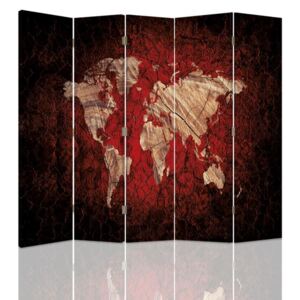 CARO Paravan - Rustic Map Of The World | cinci păr?i | reversibil 180x180 cm