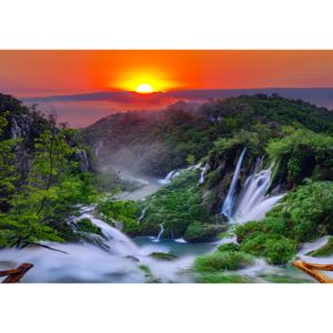 Buvu Fototapet vlies: Lacuri Plitvice (răsărit de soare) - 104x152,5