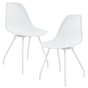 [en.casa]® Set 2 scaune bucatarie, 83 x 46 cm, plastic PP, alb