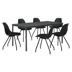[en.casa]® Set design bicolor 3 Victoria, masa bucatarie/salon (180x80cm) - cu 6 scaune negre elegante