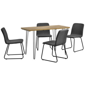 [en.casa]® Set Porto masa design bucatarie cu 4 scaune design, Model 1, MDF/otel/plastic, 81 x 44 x 52 cm, efect lemn/gri inchis