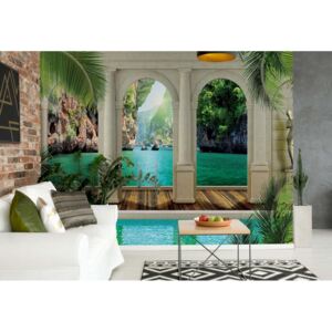 Fototapet - Tropical Lagoon 3D Archway View Vliesová tapeta - 416x254 cm