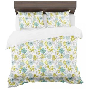Lenjerie de pat cu două fețe cu model colorat de flori și frunze 3 părți: 1buc 160 cmx200 + 2buc 70 cmx80