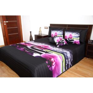 Cuvertură de pat neagră cu un model de orhidee 3D Lăţime: 220 cm | Lungime: 240 cm