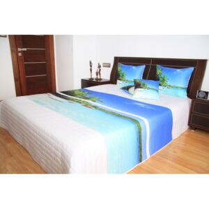 Cuvertură de pat albă cu un model de plajă exotică Lăţime: 220 cm | Lungime: 240 cm