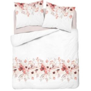 Lenjerie de pat romantică albă cu flori roz deschis 3 părți: 1buc 160 cmx200 + 2buc 70 cmx80
