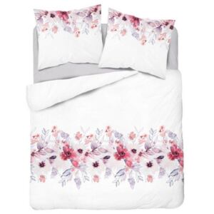 Lenjerie de pat romantică albă cu flori roșii 3 părți: 1buc 200 cmx220 + 2buc 70 cmx80