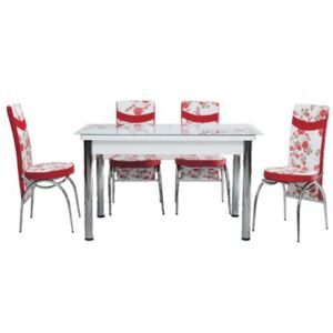 Set masă extensibilă cu 4 scaune, MERCAN (Trandafiri Roșu)