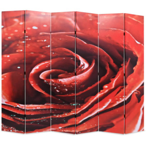 Paravan de cameră pliabil, 228 x 170 cm, trandafir roșu