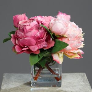 Bujori artificiali roz-somon in ghiveci - 24 cm