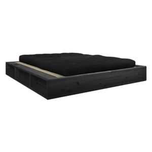 Pat dublu din lemn masiv cu futon negru Comfort și tatami Karup Design, 160 x 200 cm, negru