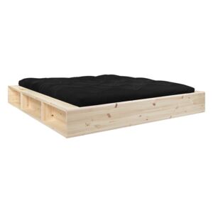 Pat dublu din lemn masiv cu spațiu de depozitare și futon negru Comfort Karup Design, 140 x 200 cm