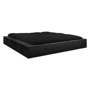 Pat dublu din lemn masiv cu futon negru Comfort Karup Design, 160 x 200 cm, negru