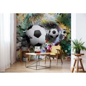 Fototapet - 3D Footballs Puzzle Tunnel Multicoloured Vliesová tapeta - 368x254 cm