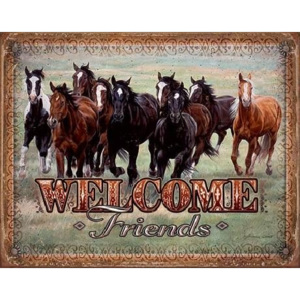 WELCOME - HORSES - Friends Placă metalică, (40 x 31,5 cm)