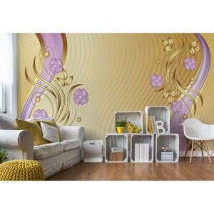 Fototapet - Luxury Ornamental Floral Design Purple And Gold Vliesová tapeta - 416x254 cm