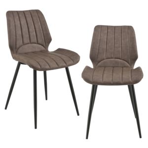 [en.casa]® Set doua bucati scaune design Nori 3, 77 x 57,5 x 46 cm, metal/poliuretan imitatie piele, maro inchis
