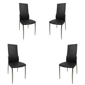 Set 4 scaune dining MF SANDY, piele ecologica, picioare metalice, negru