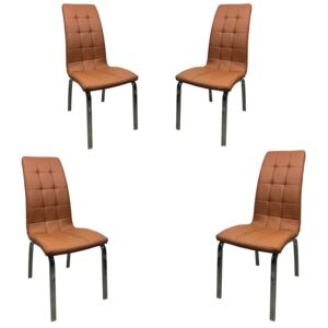 Set 4 scaune dining MF SELENA, piele ecologica, picioare metalice, brun deschis