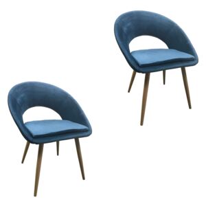 Set 2 scaune dining MF MOON, catifea, picioare metalice, albastru
