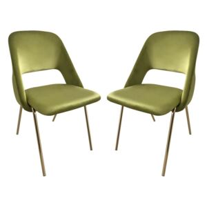 Set 2 scaune MF Baroko, verde lime, catifea, picioare aurii