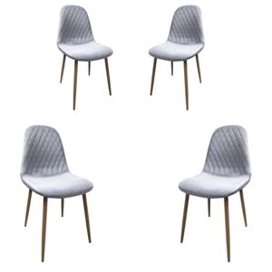 Set 4 scaune dining MF ABBY, stil scandinav, catifea, picioare metalice, azuriu