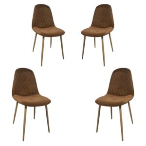 Set 4 scaune dining MF Abby, stil scandinav, catifea, picioare metalice, brun
