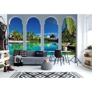Fototapet - Tropical Lagoon 3D Archway View Vliesová tapeta - 312x219 cm