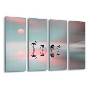 Tablou pe sticlă - Family flamingos by Natalia Baras 4 x 30x80 cm