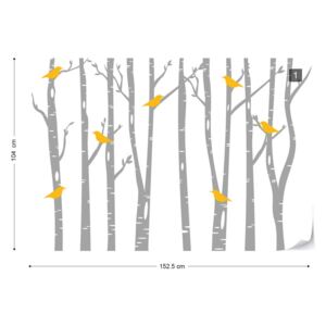 GLIX Fototapet - Birds & Birch Tapet nețesute - 152,5x104 cm