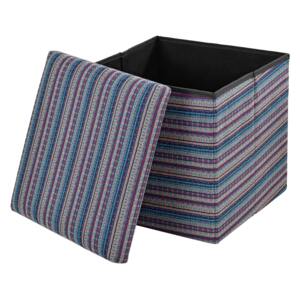 [en.casa]® Puff - scaun rabatabil Marime L - MDF/poliester, 38 x 38 cm, tricot colorat 1,nuante albastru, cu compartiment pentru depozitare