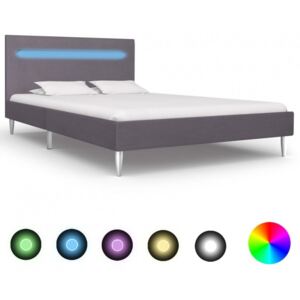 Cadru de pat cu LED-uri gri 120 x 200 cm material textil