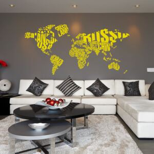 World map - autocolant de perete Galben 200 x 100 cm