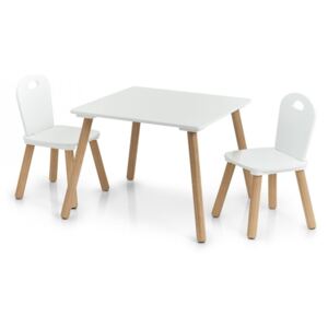 Set masa si 2 scaune albe/maro din MDF si lemn Scandi Zeller