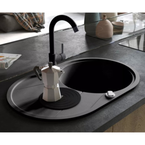 Chiuvetă de bucătărie din granit, cu un bazin, oval, negru