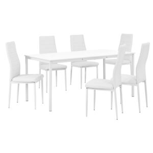 [en.casa]® Masa bucatarie/salon design elegant (160x80cm) - cu 6 scaune elegante imitatie de piele (alb)
