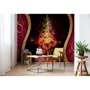 Fototapet - Luxury Red And Gold Flower Design Vliesová tapeta - 416x254 cm