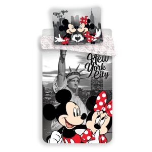 Lenjerie de pat copii Jerry Fabrics Mickey and Minnie in New York micro, 140 x 200 cm, 70 x 90 cm