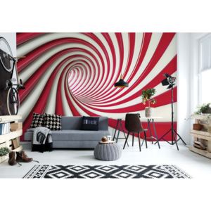 Fototapet - 3D Swirl Tunnel Red And White Vliesová tapeta - 250x104 cm