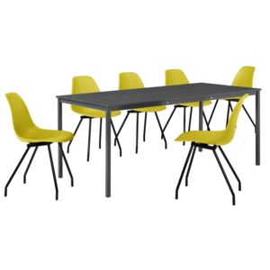[en.casa]® Masa bucatarie/salon design elegant (180x80cm) + 6 scaune galben mustar elegante / scaun bucatarie/salon
