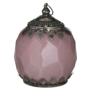 Felinar din sticla si metal cu LED Pink 11 cm x 13 cm