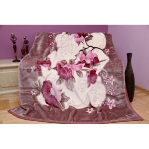 Pătură caldă culoarea crem cu model de flori Lăţime: 160 cm | Lungime: 210 cm