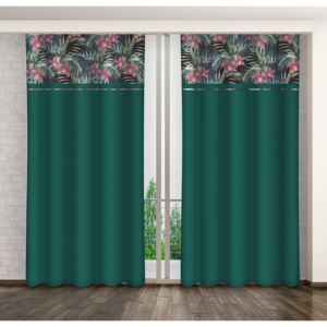 O perdea unică de culoare verde smarald, cu un imprimeu colorat de flori Lungime: 250 cm