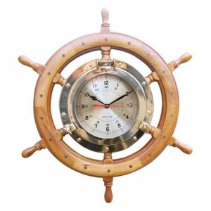 Ceas timona din lemn cu hublou din alama - Sea Club Ø 62cm